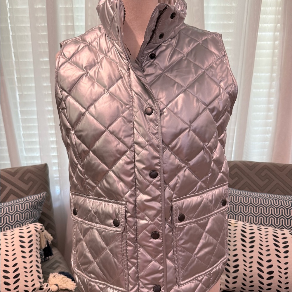 NWT, Talbots Women's Quilted Silver Vest, size small, $150 retail